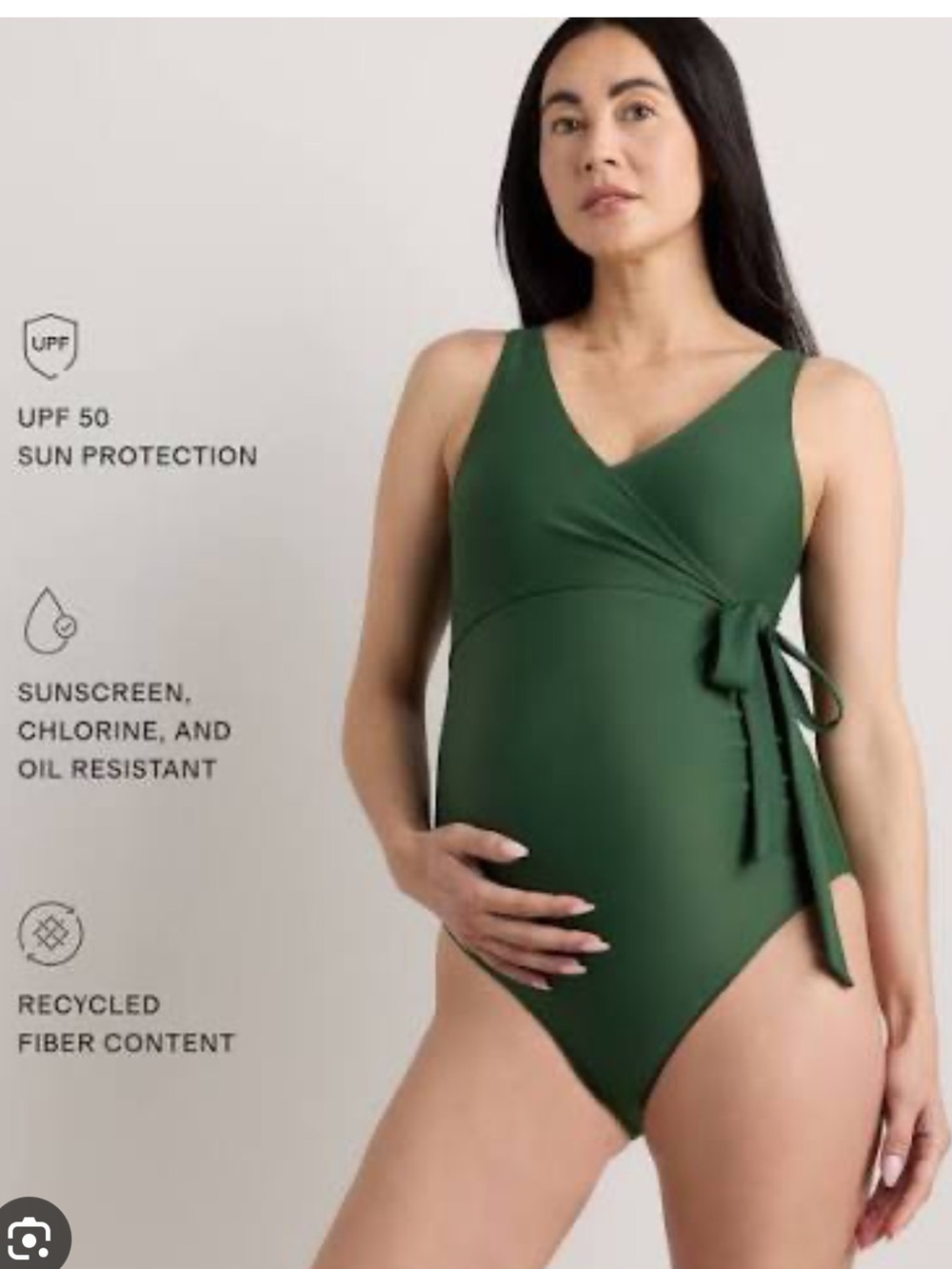 Quince Italian Maternity Wrap One-Piece Swimsuit Pregnancy New Palm Green